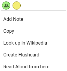 List of items in the popup menu